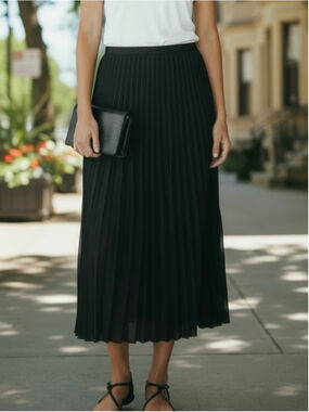 MEIMEIJ Black Pleated Midi Skirt 40-6
